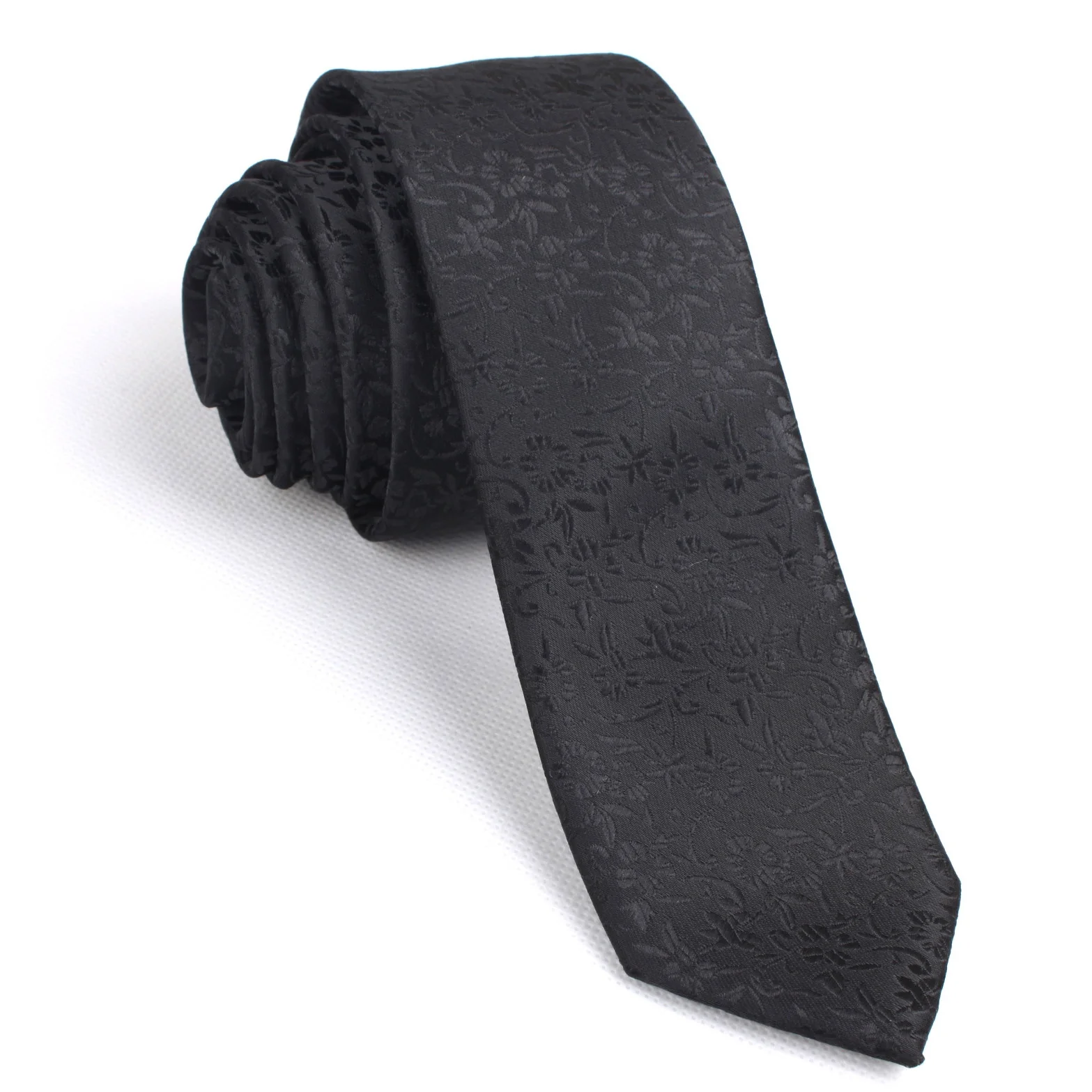 Subtle Pattern Tie Black Floral Pattern - Skinny Tie - OTAA
